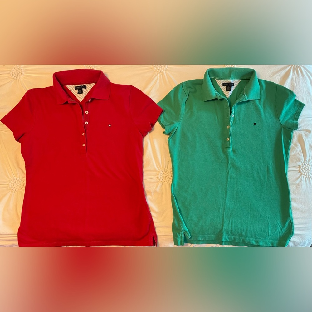 Bundle—2–Tommy Hilfiger Polos, Sz. M, 1 Red & 1 Lt. Teal—GUC & Cute!